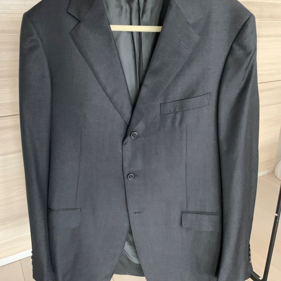 Ermengildo Zegna Mens Suit Jacket Charcoal Dark Gray Wool Size 54